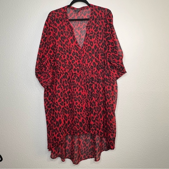 Torrid Red Cheetah Animal Print Button Up Tunic Shirt Semi-Sheer Plus Size 3X - Picture 13 of 13